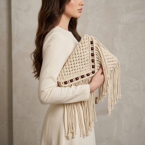 ZAWJIEN Aurora Sleeve - Handcrafted macrame clutches, detail view
